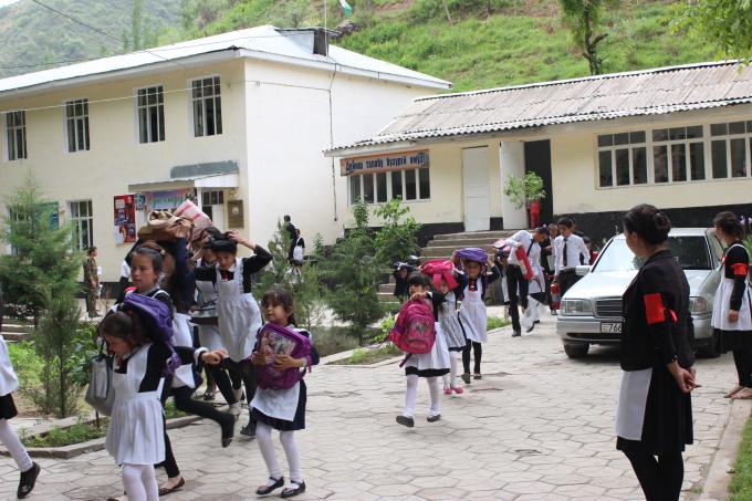 Students practice school evacuation
