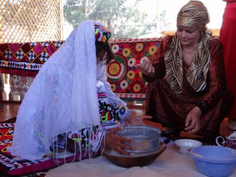 Role play demonstrating national traditions like “Ordbezon” was demonstrated by WGs from Vakhsh District, where a mother-in-law blesses her daughter-in-law for her new life